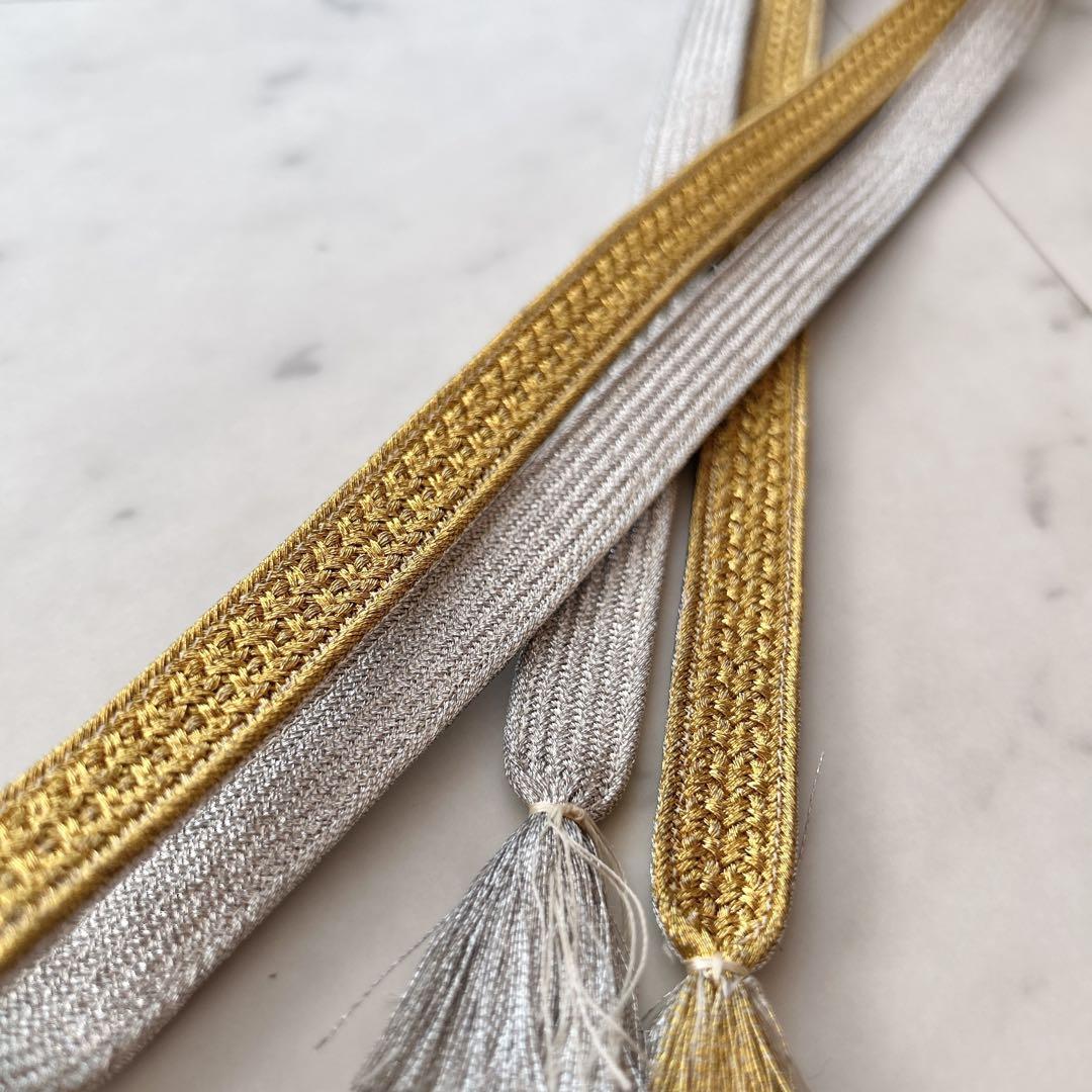 金銀平織り 帯締め 正絹 美品 和装小物 慶事におすすめ拍卖