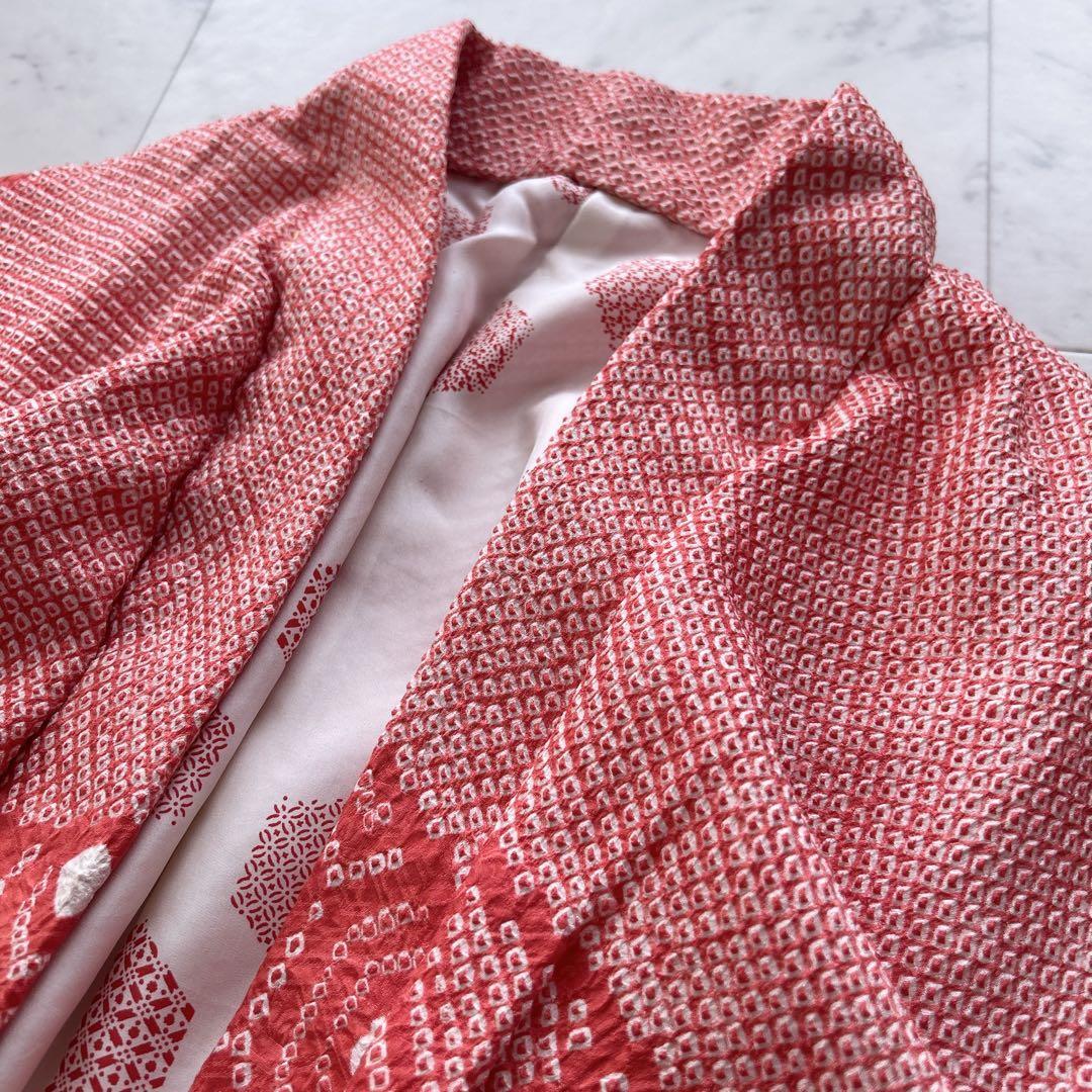 豪華総絞り 道行コート 赤系 菱文様 正絹 未使用 しつけ糸付き 上品羽織 和装拍卖