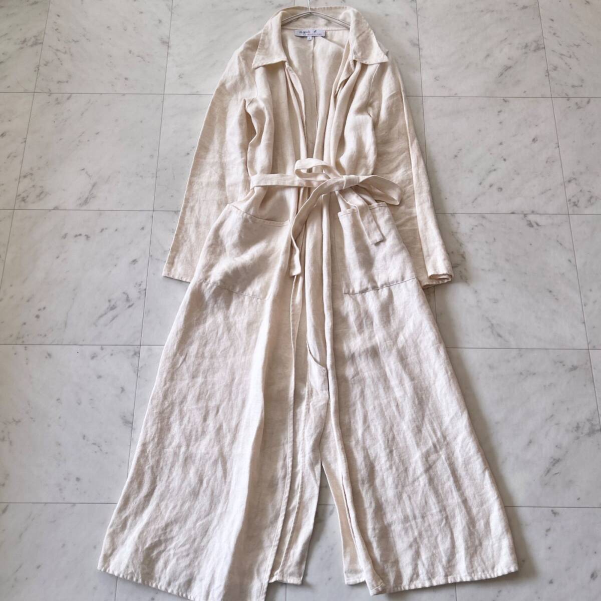 agnes b. アニエスベー リネン ガウンコート 生成 フリーサイズ フランス製拍卖