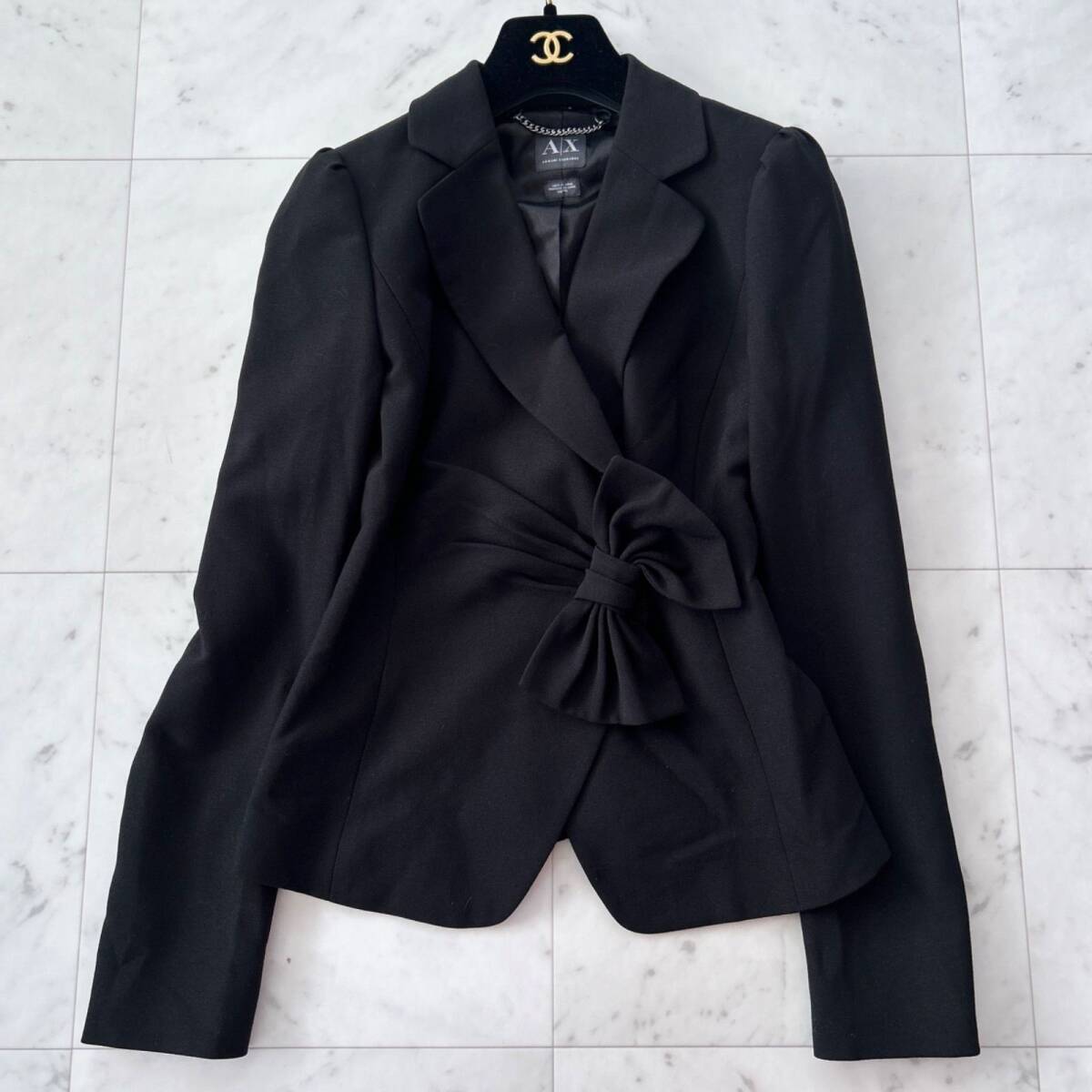 アルマーニエクスチェンジ ジャケット 黒 XS リボンデザイン拍卖