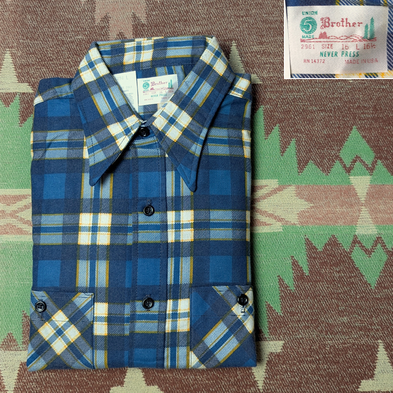 デッドストック【5 Five Brother】70年代 プリント フランネル ワーク シャツ ファイブブラザー プリネル ネルシャツ ビンテージ 60s70s80s拍卖