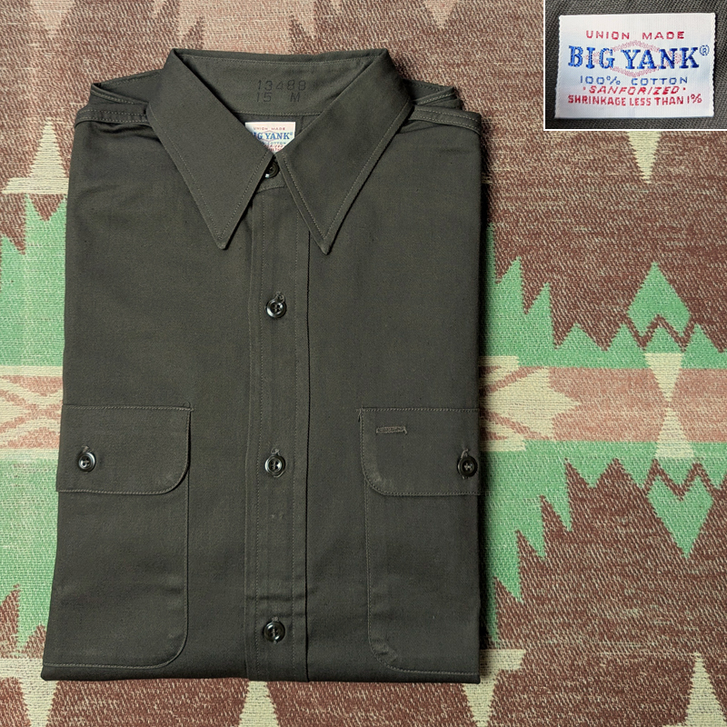 マチ付き 【ビッグヤンク】 ダークカラー 50年代 ワーク シャツ 15 コットンツイル BIG YANK デッドストック ビンテージ 50s60s70s 60年代拍卖