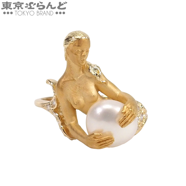 カレライカレラ Carrera y Carrera デザインリング イエローゴールド K18YG ダイヤ 真珠 人魚モチーフ 12.5号相当 指輪 レディース 仕上済拍卖