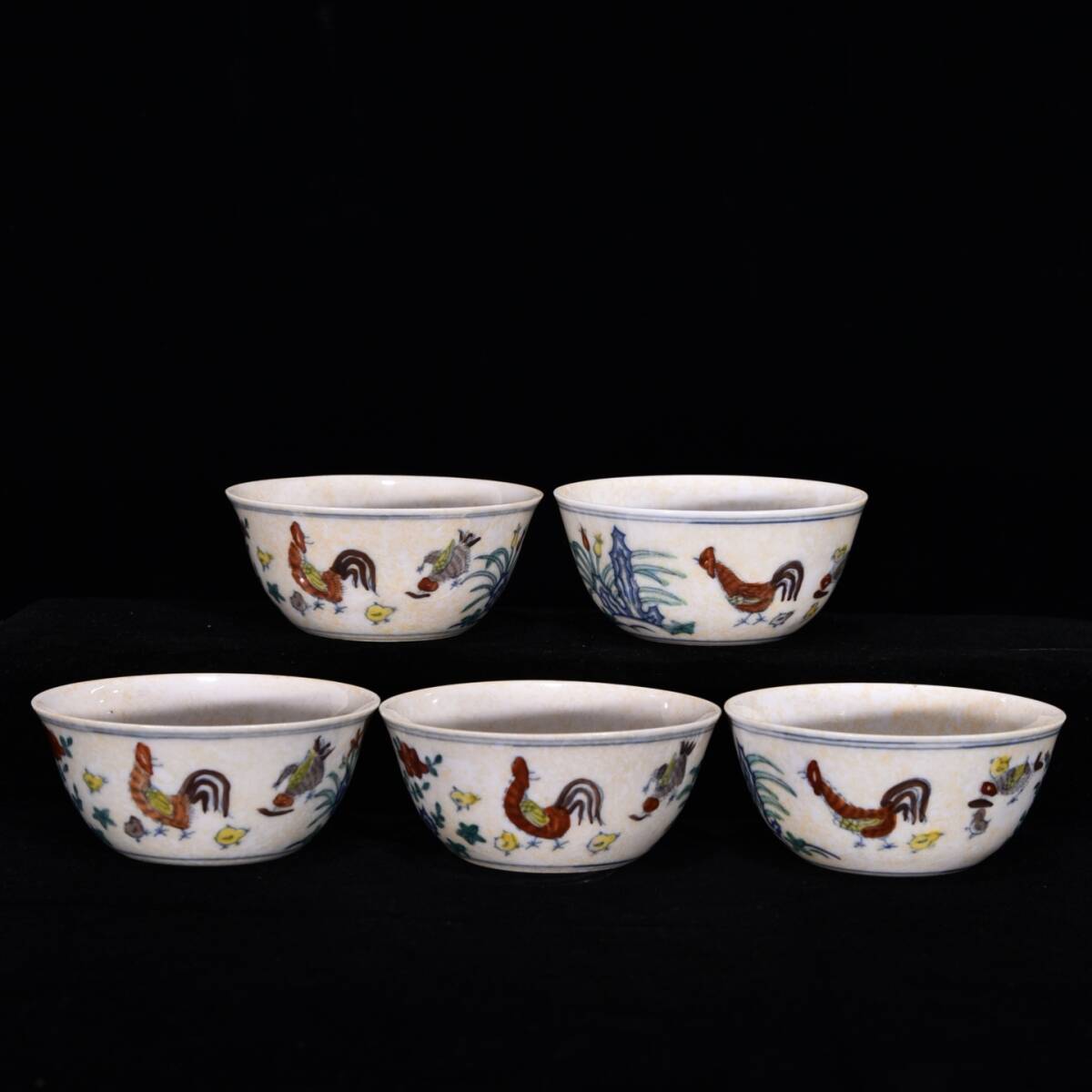 TM9#8723【3.1】中国骨董 人間国宝 磁器【明成化斗彩五虎上将人人鶏壺杯】工芸品 施釉陶 青花磁 陶芸 精美彫 置物 收藏品 拍卖