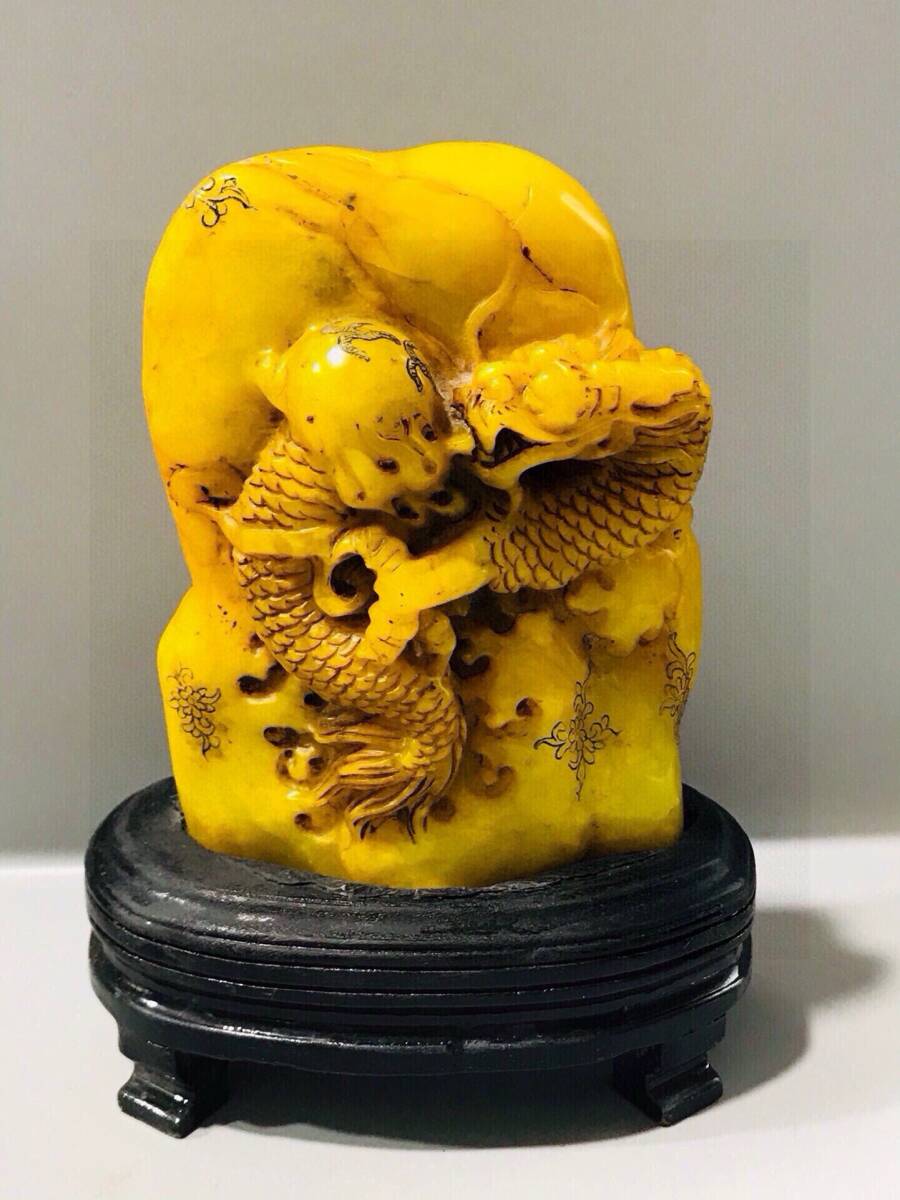 TM9#9174【3.1】人間国宝 中国骨董 和田玉 玉石 印章 彫刻品【田黄石細工竜の置物です】 時代物 本物 珍品旧蔵 伝世家珍拍卖