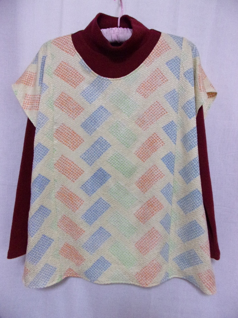 女性服/アンティーク/着物リメイク/ハンドメイド/絹/本絞り/カラフル/ベスト/ホームウエア―/インナー/ブラウス/トップス/チュニック/M~L拍卖