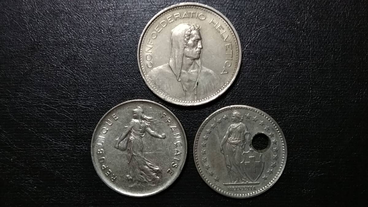 ☆☆【外国硬貨・アンティーク】1968年 ウィリアム・テル スイス 5フラン /フランス 硬貨 種を蒔く女神 マリアンヌ/コインコレクション拍卖