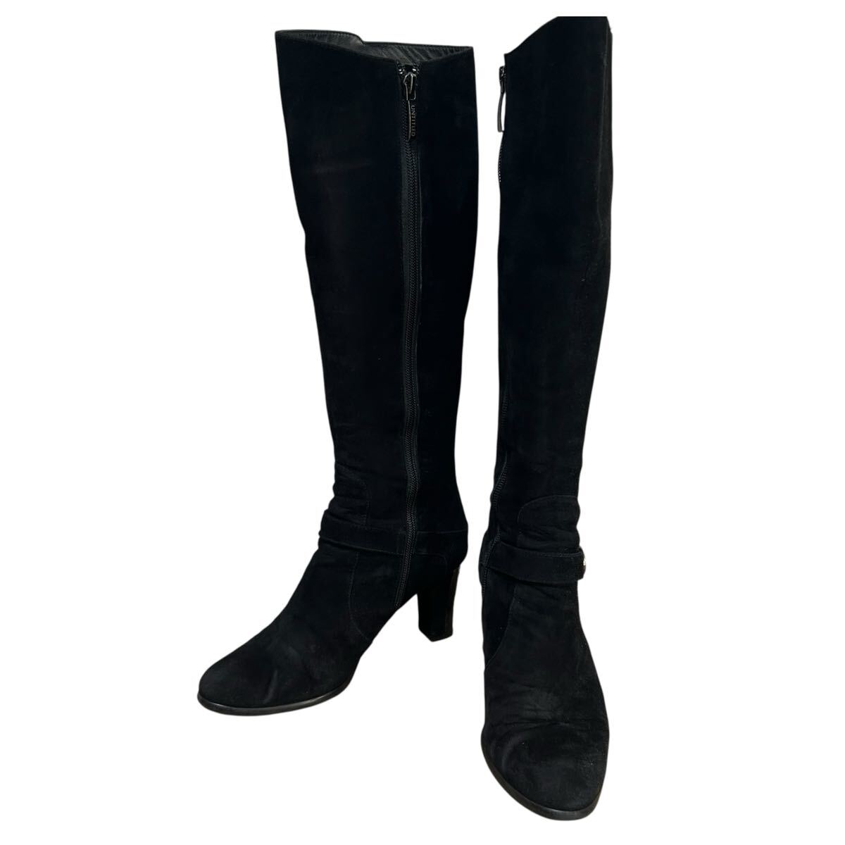 ※LB UNTITLED レザーロングブーツ スエード サイドジップ ブラック 日本製 23cm拍卖