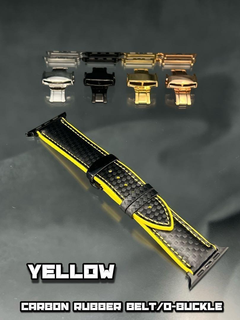 アップルウォッチ イエロー カーボン x ラバー Dバックル バンド ベルト 49mm 46mm 45mm 44mm 41mm 40mm ウルトラ拍卖
