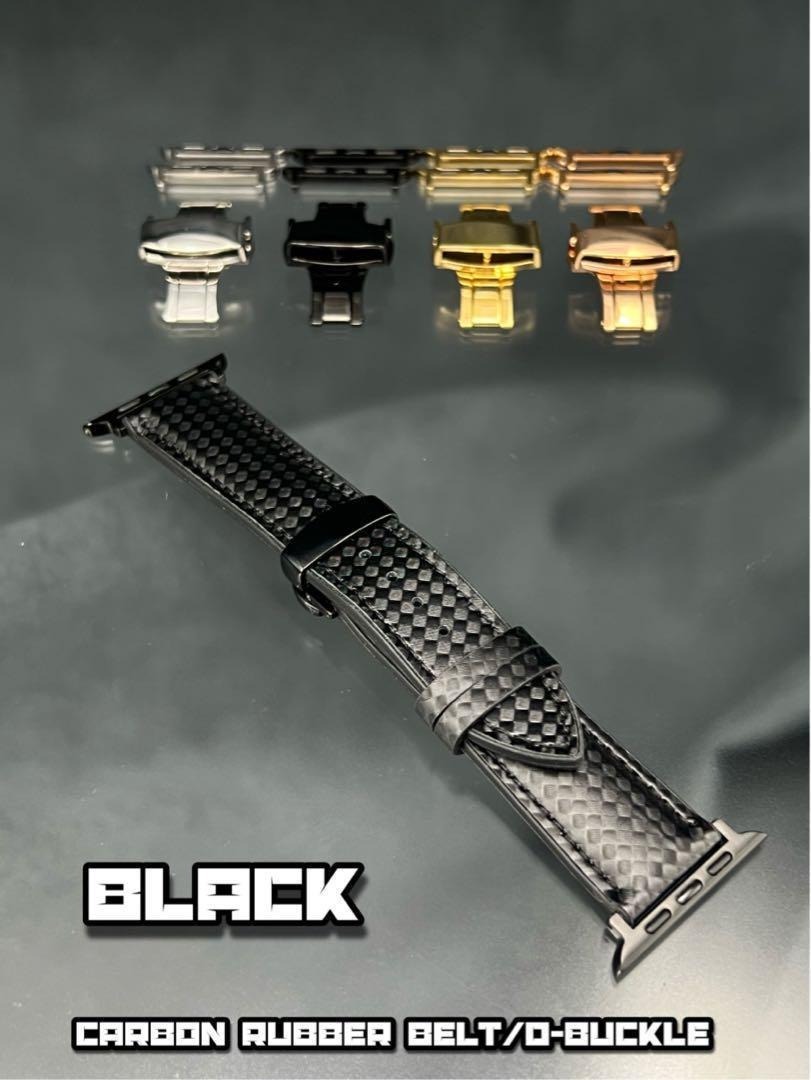 アップルウォッチ カーボン x ラバー ベルト Dバックル付 49mm 46mm 45mm 44mm 41mm 40mm ウルトラ拍卖