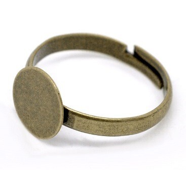 指輪リング台1個入アクセサリーパーツ(アンティークブロンズカラー)ジュエリーパーツ セッティング 約13号サイズ(調節式)拍卖