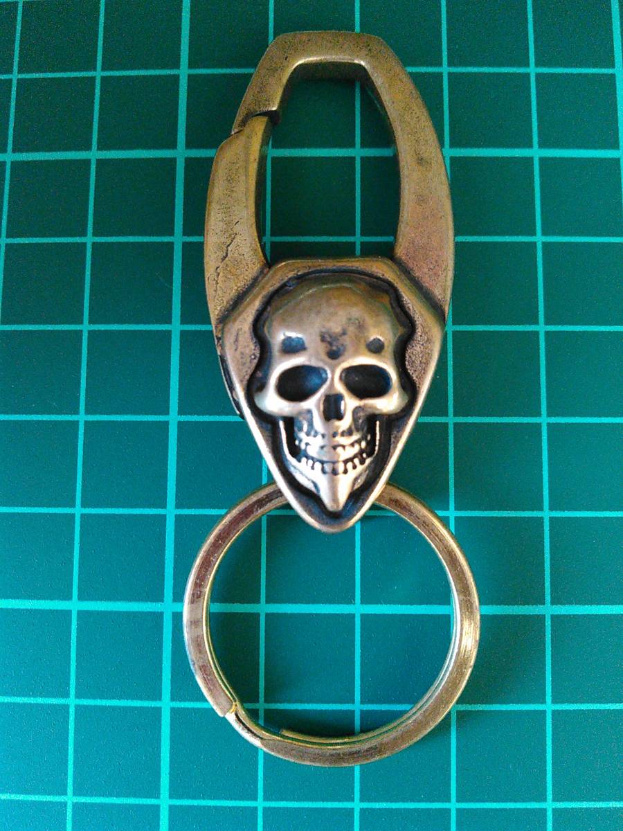 送料無料 真鍮製 ドクロのカラビナ 検)ワレットチェーン キーホルダー 小物 スカル レザークラフト 手芸 ハンドメイド キーチェーン パンク拍卖