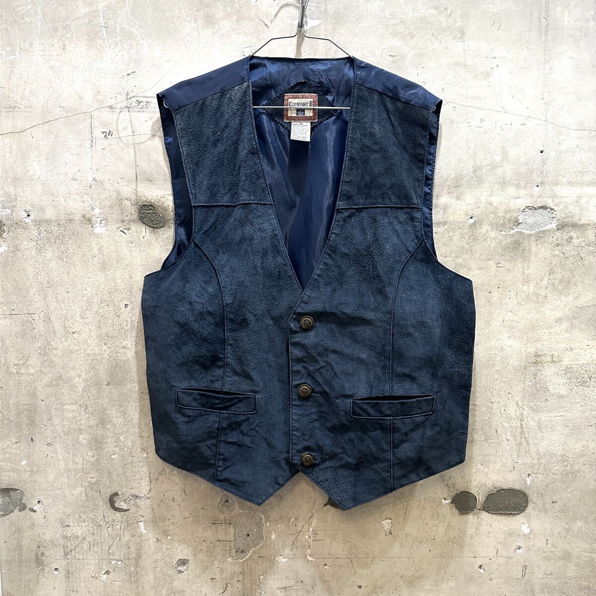 US古着 COMPANY B スエードベスト 革ベスト 紺 ネイビー拍卖