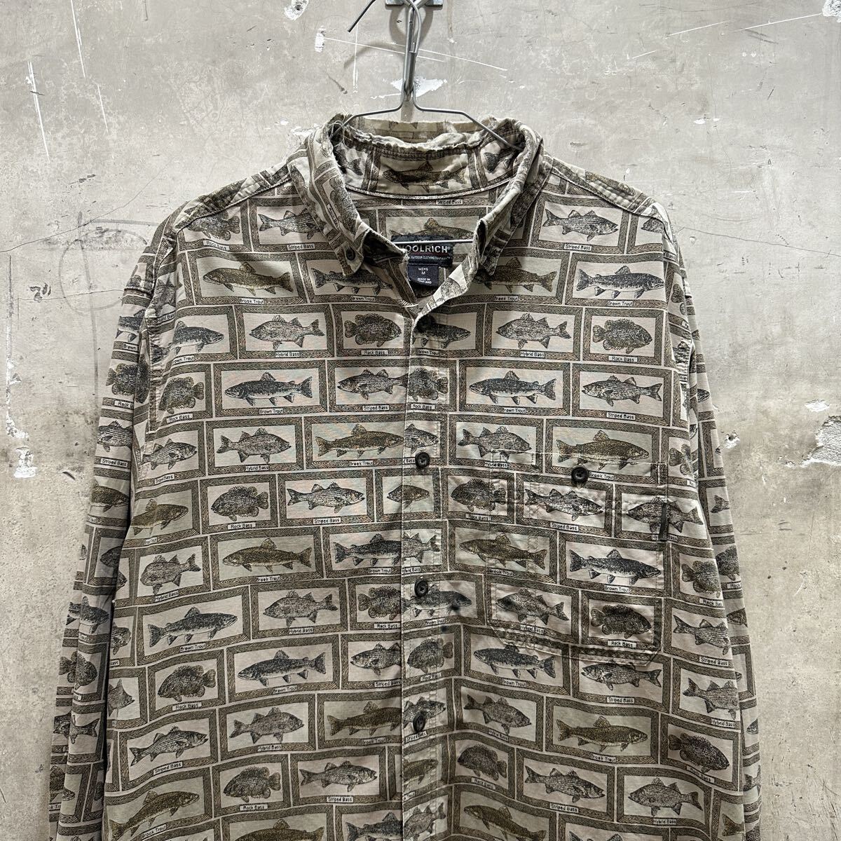 US古着ウールリッチ 魚柄シャツ ブラックバス 長袖 WOOLRICH拍卖