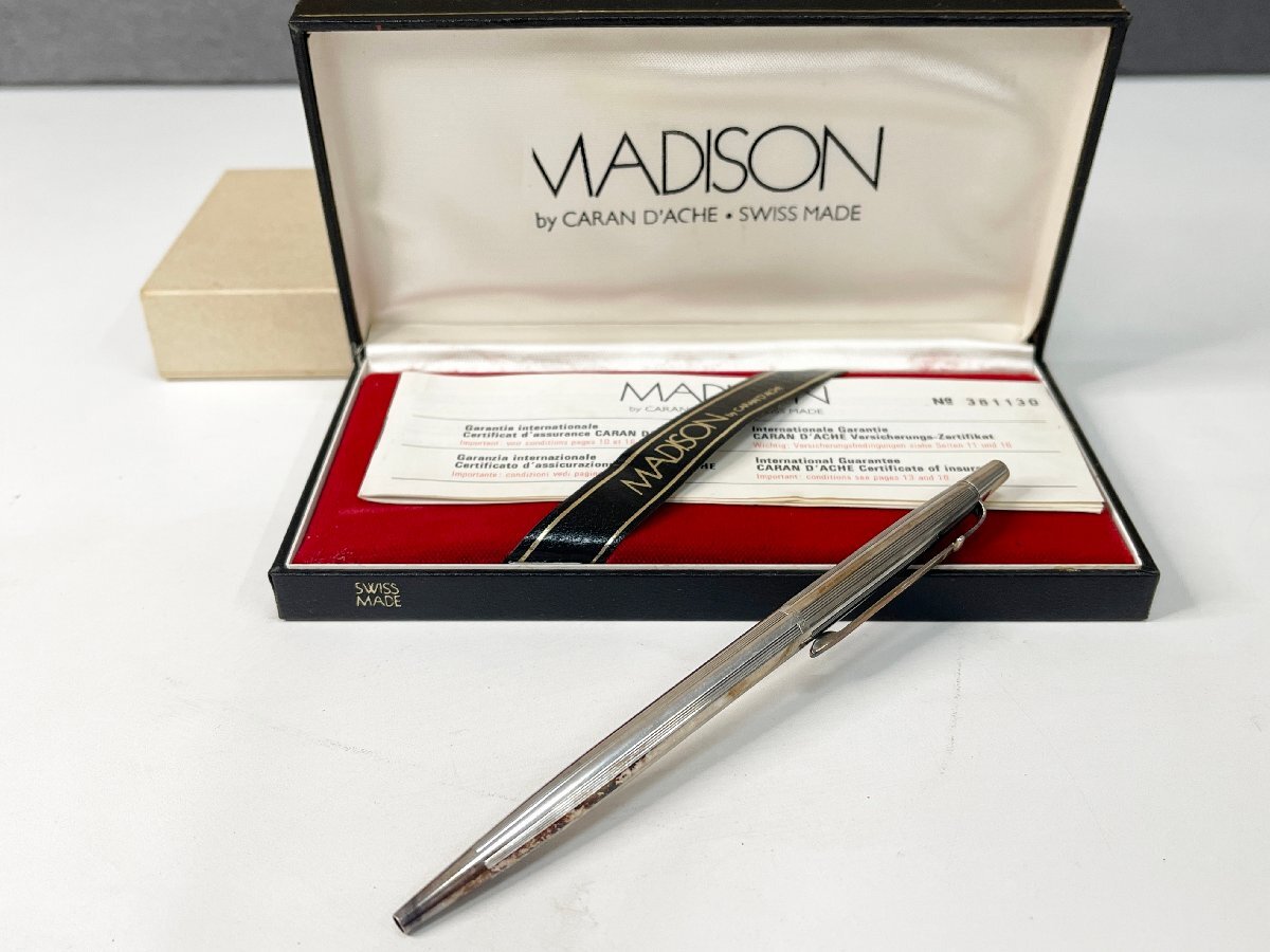 ●カランダッシュ CARAN a’ACHE マディソン MADISON ボールペン シルバー 筆記用具 元箱ケース有 回転式 ツイスト式 スイス製拍卖