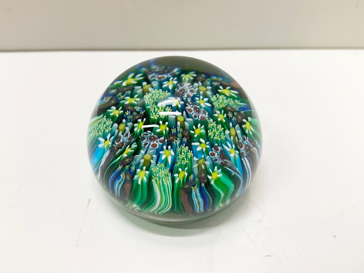 ◆ムラーノガラス MURANO ベネチアングラス ペーパーウェイト 文鎮 ガラス 工芸品 硝子 ドーム型 イタリア製 置物 花柄拍卖