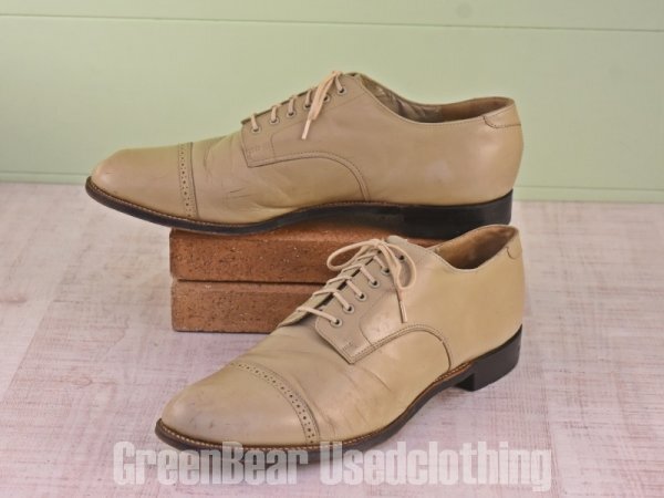 MN165 メンズ STACY Adams ストレートチップシューズ ワイズ細め ベージュ 10.5D 28.5cm拍卖