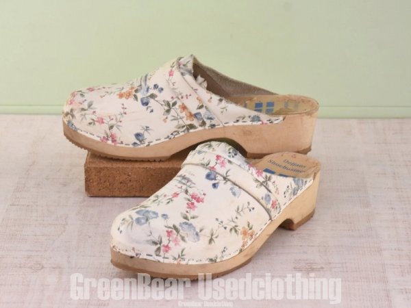 D006 スウェーデン製 Dojjans ビンテージ サボ サンダル 花柄 白 レディース 41 25.5cm 拍卖