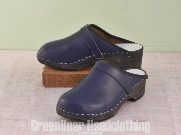 D007 スウェーデン製 ビンテージ サボ サンダル 紺 レディース 38 24cm拍卖