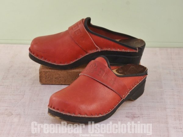 D008 スウェーデン製 BASTAD TOFFELN ビンテージ サボ サンダル アカ レディース 39 24.5cm拍卖