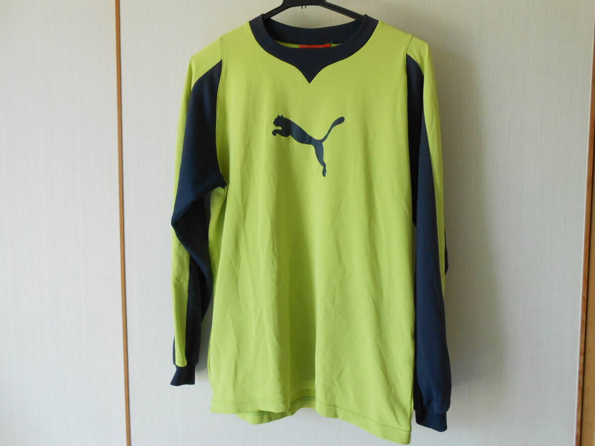 PUMA プーマ  ロゴ プリント 長袖 Tシャツ   黄緑x紺  サイズM 拍卖