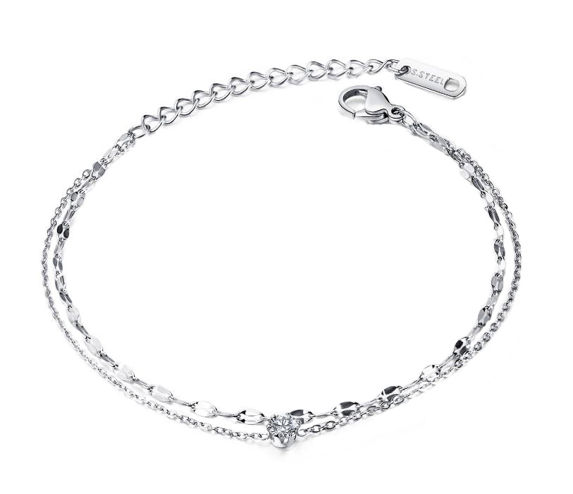 ブレスレット K18 ホワイトゴールド 一粒 ダイヤモンド 2連 チェーン ブレス 金属アレルギー対応 レディース フォーマル 上品 拍卖