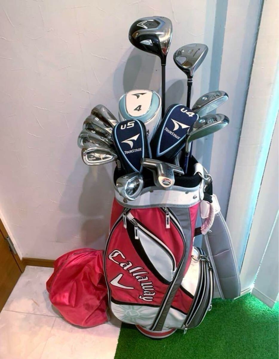送料無料 豪華 良品 レディースゴルフクラブ フルセット ブリヂストン キャディバッグ /キャロウェイ 可愛く優しい拍卖