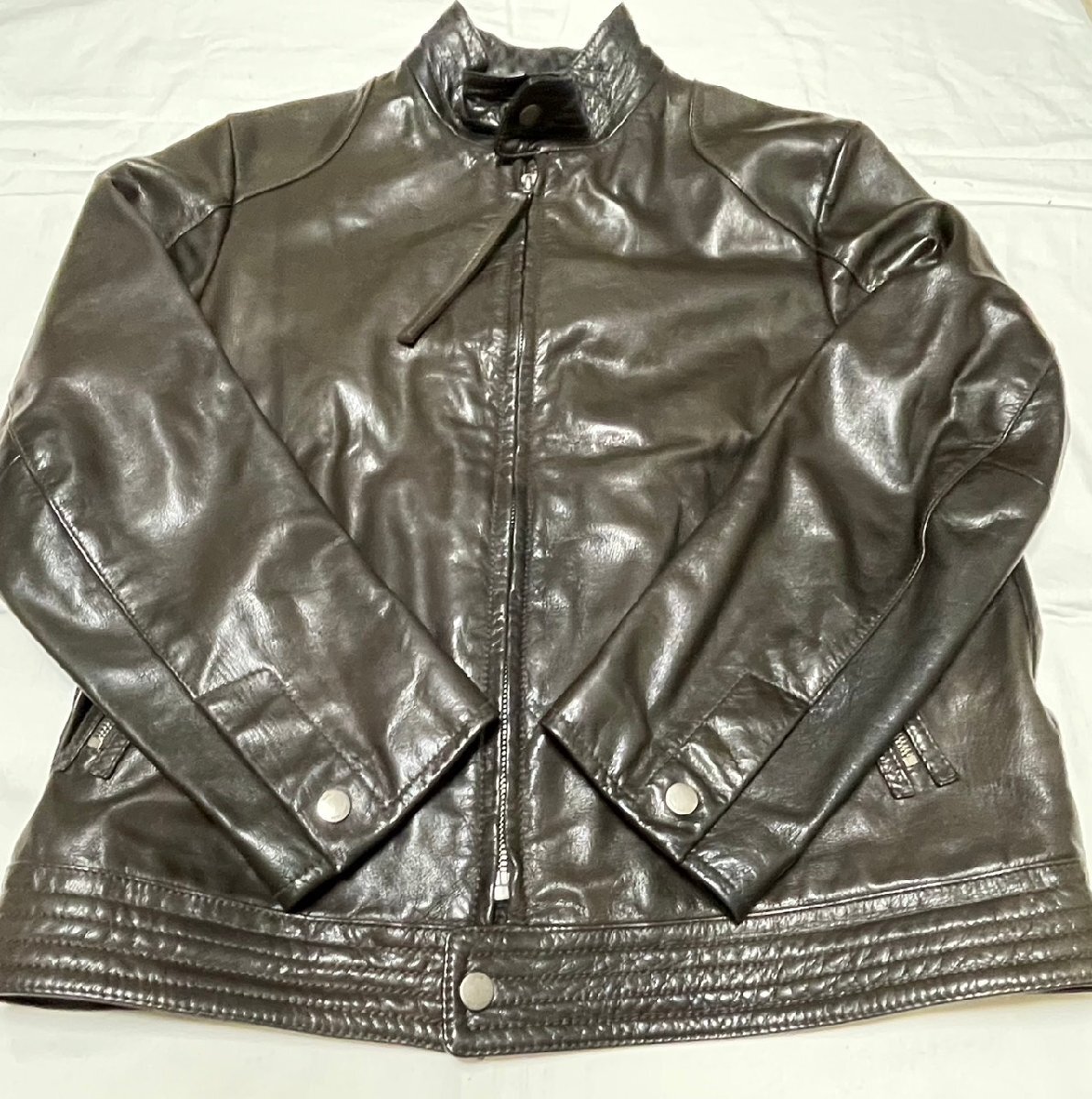 ■ HUGO BOOS ヒューゴ ボス レザー ジャケット ブラック サイズ52 日本サイズLL相当★拍卖