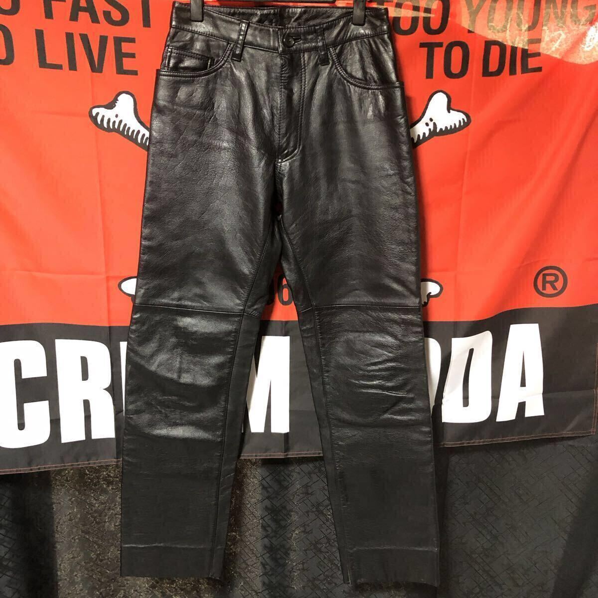 美品 JUNMEN 本革 レザーパンツ ブラック S ジュンメン革パン 皮パン JUN MEN ジュン拍卖
