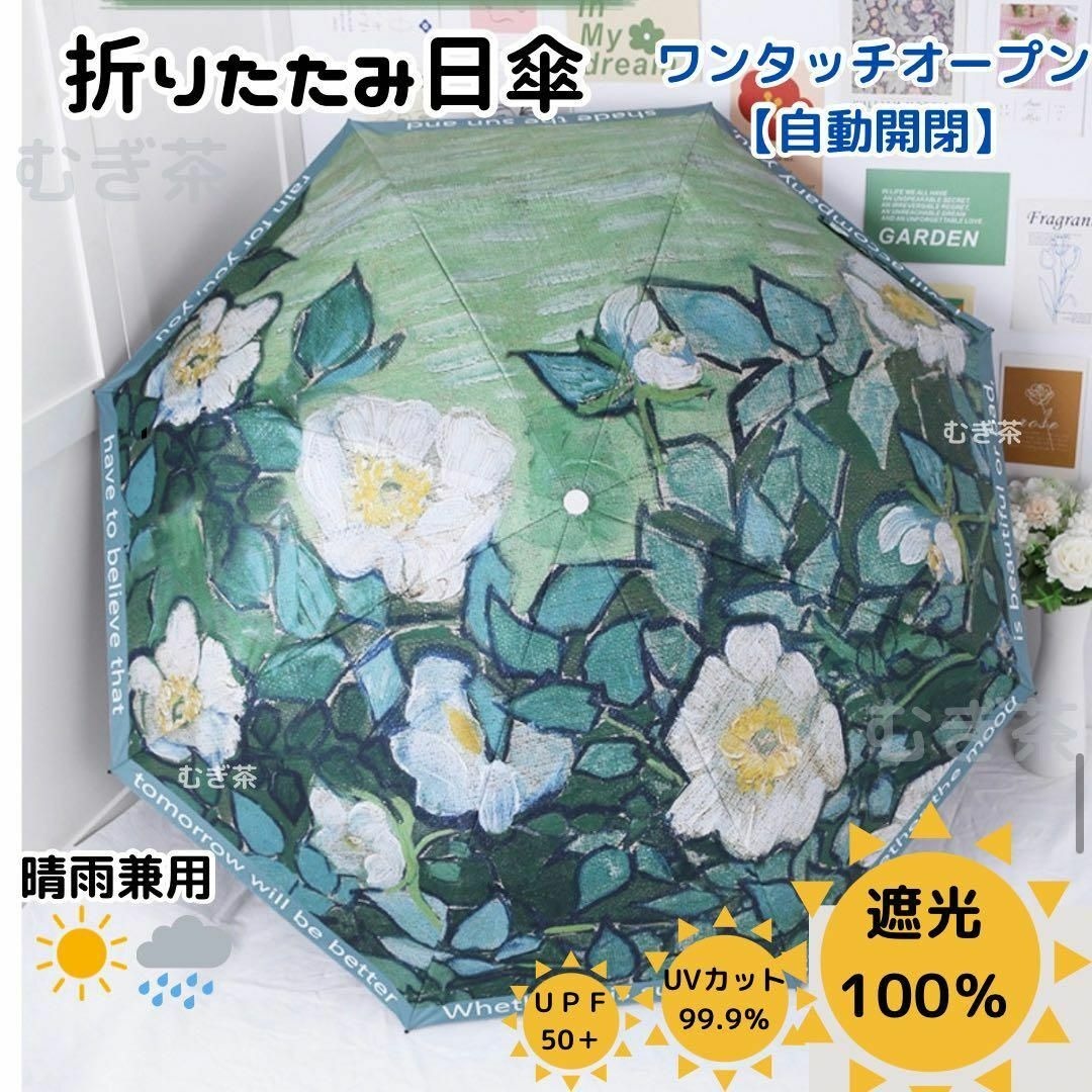 片手でラクラク開閉!ボタニカル柄 晴雨兼用 紫外線カット 肌ダメージ軽減 保湿拍卖