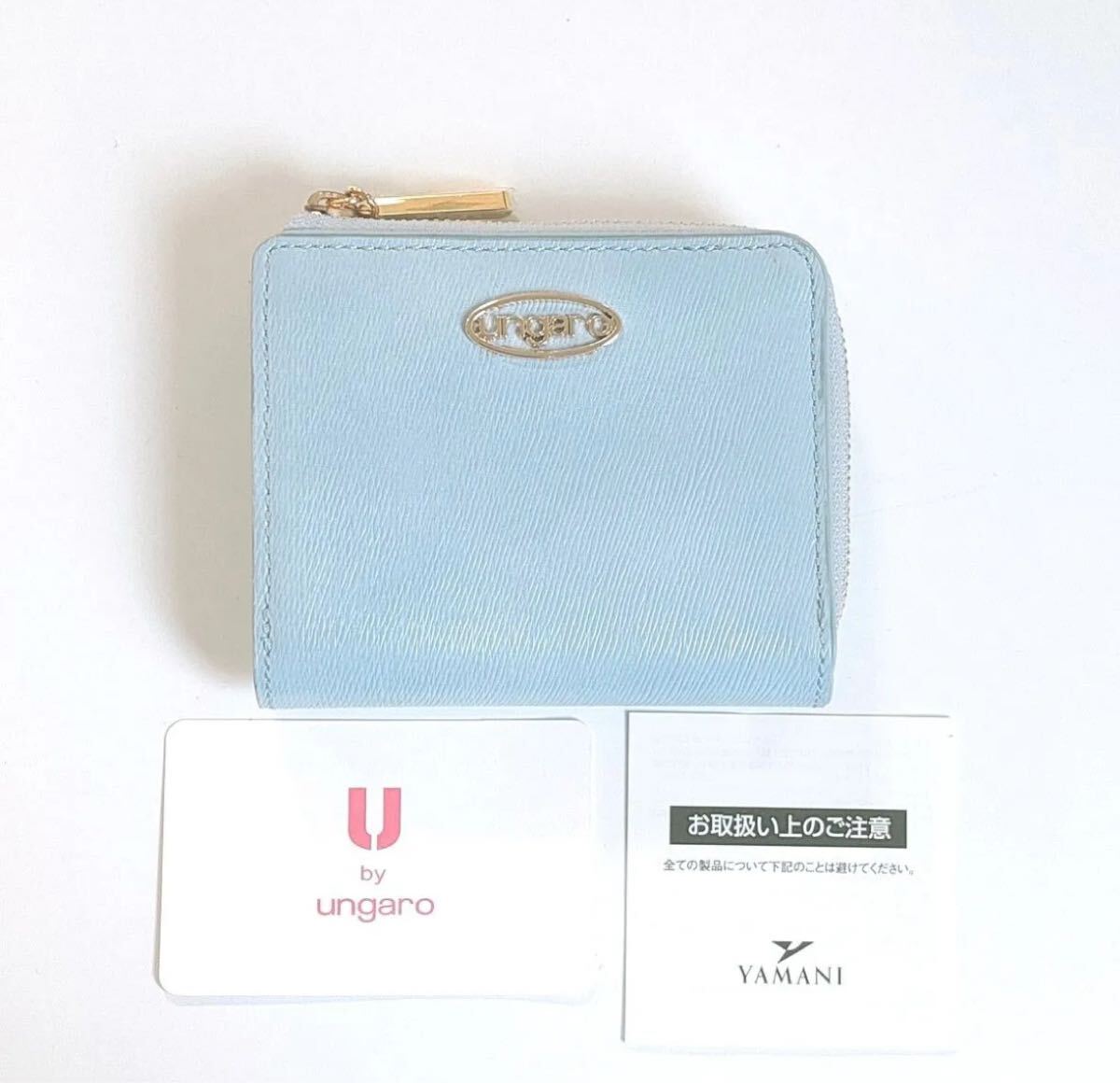 b 未使用品 ユーバイウンガロ 折り財布 水色 レザーウォレット 二つ折り財布 牛革 U by Ungaro拍卖