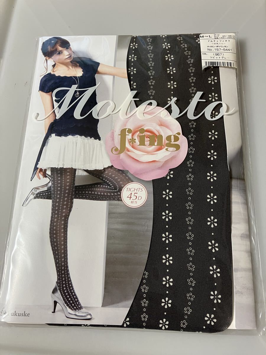 【送料無料】 fukuske f *ing motesto ドルチェフィオラ ラビットグレー 45デニール タイツ 福助 tights 柄 模様 小花 デザイン ガーリー拍卖