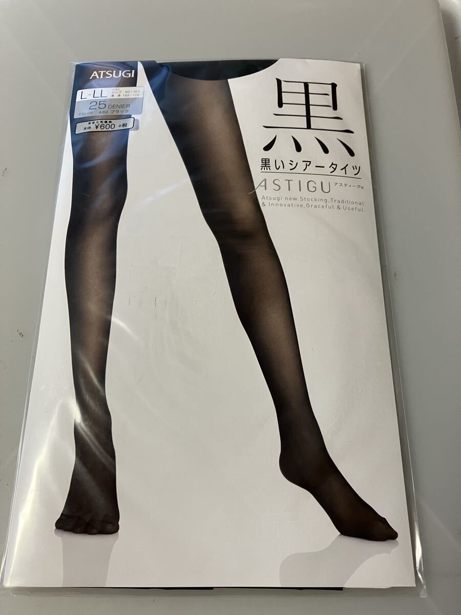 ATSUGI ASTIGU 黒 黒いシアータイツ L-LL 25デニール ブラック アツギ アスティーグ 薄手 tights 漆黒 マット パウダリー モード 美脚 拍卖