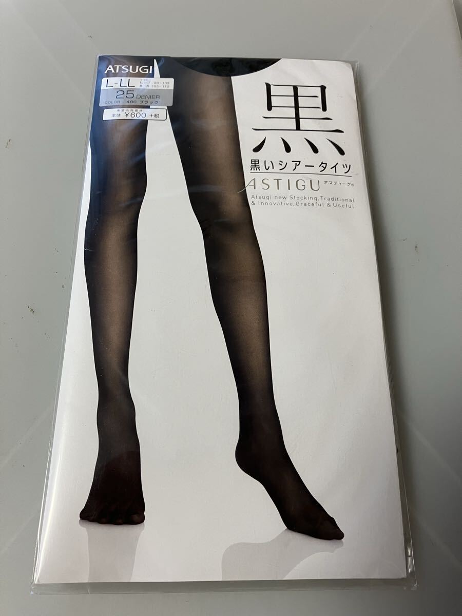 ATSUGI ASTIGU 黒 黒いシアータイツ L-LL 25デニール ブラック アツギ アスティーグ 薄手 tights 漆黒 マット パウダリー モード 美脚 拍卖