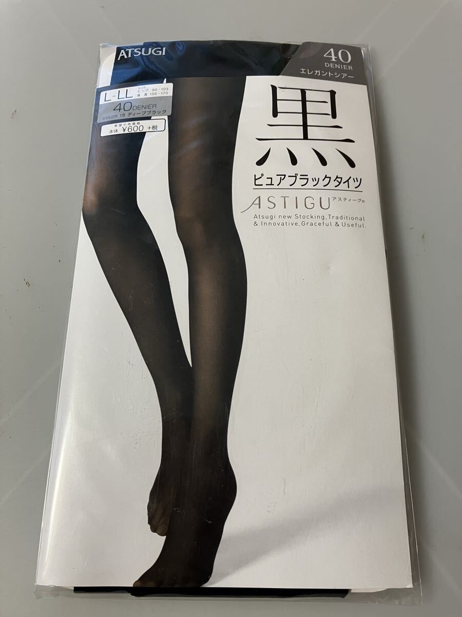 ATSUGI ASTIGU 黒 ピュアブラック タイツ L-LL 40デニール ブラック アツギ アスティーグ エレガントシアー tights 洗練 マット パウダリー拍卖