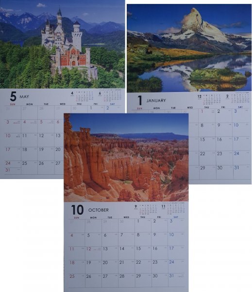 【送料無料:すぐに発送:2冊 カレンダー 2026年:世界の風景・絶景:A3:44x29cm】★大自然の「世界の風景」:山 城 滝 海:壁掛け:暦:こよみ拍卖