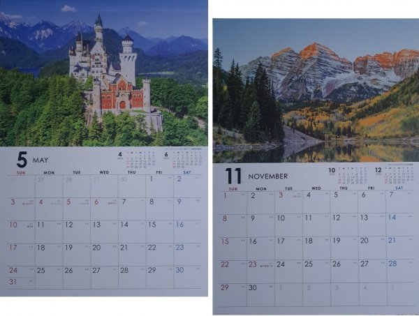 【すぐに発送:2冊 カレンダー 2026年:世界の風景・絶景:A3:44x29cm】★大自然の「世界の風景」:山 城 滝 海:壁掛け:暦:こよみ拍卖