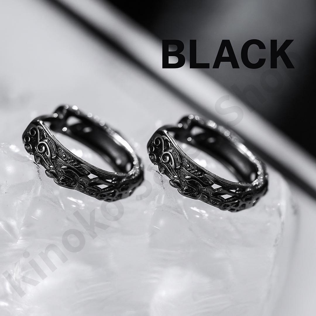 【カジュアル&クール】ピアス 黒 彫刻入り 貔貅 ユニセックス ストリート系拍卖