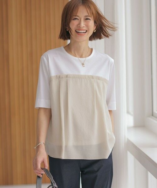 J.PRESS LADIES◆新品 【洗える】ドッキングジャージー ビスチェライク プルオーバー オフ/ベージュ 15950円 オンワード樫山◆sizeM拍卖