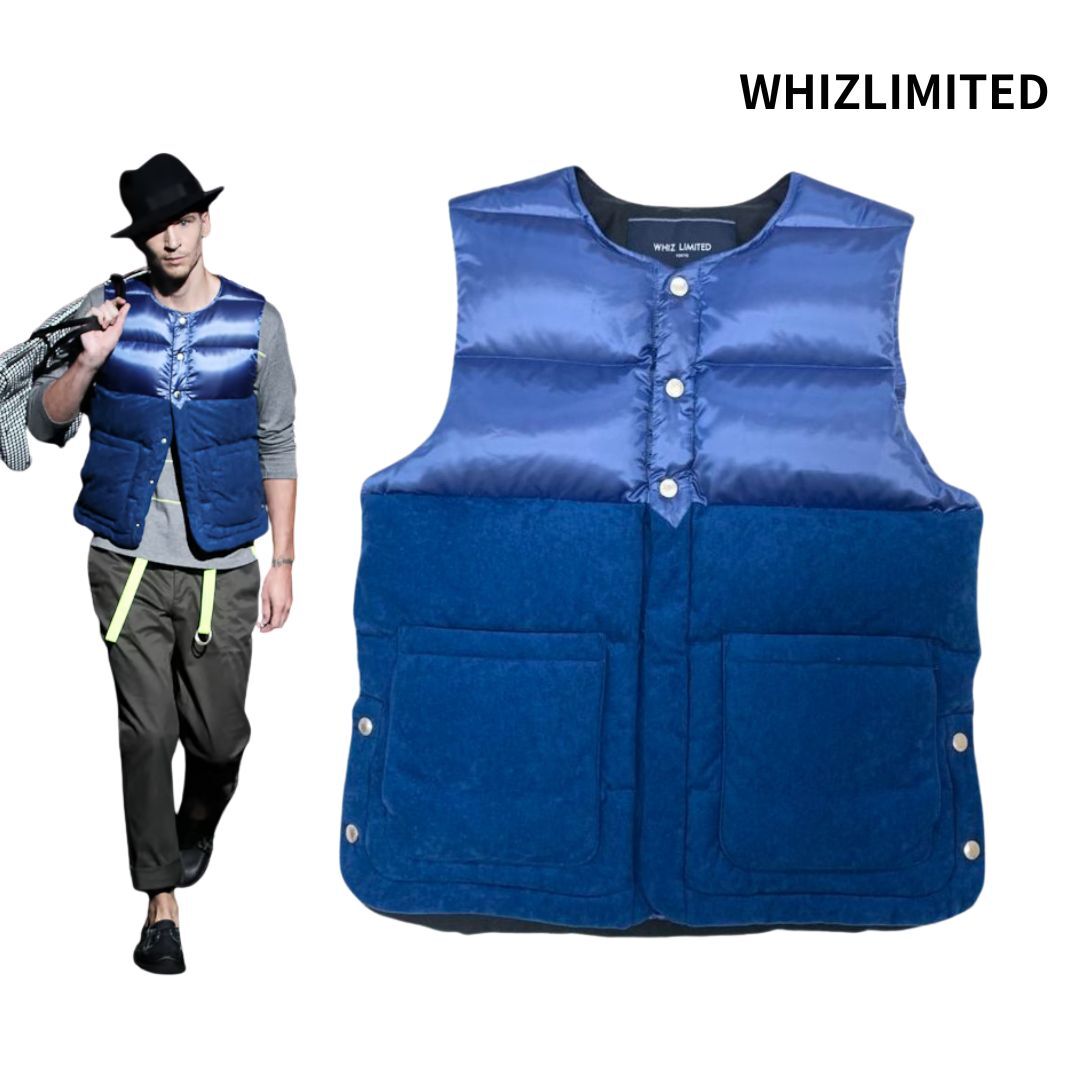 WHIZ LIMITED WHIZLIMITED ウィズリミテッド 13ss 異素材 ベロア 切替 ダウンベスト (WZ-SS13-J10) ブルー 青 size:M/ダウン ジャケット拍卖