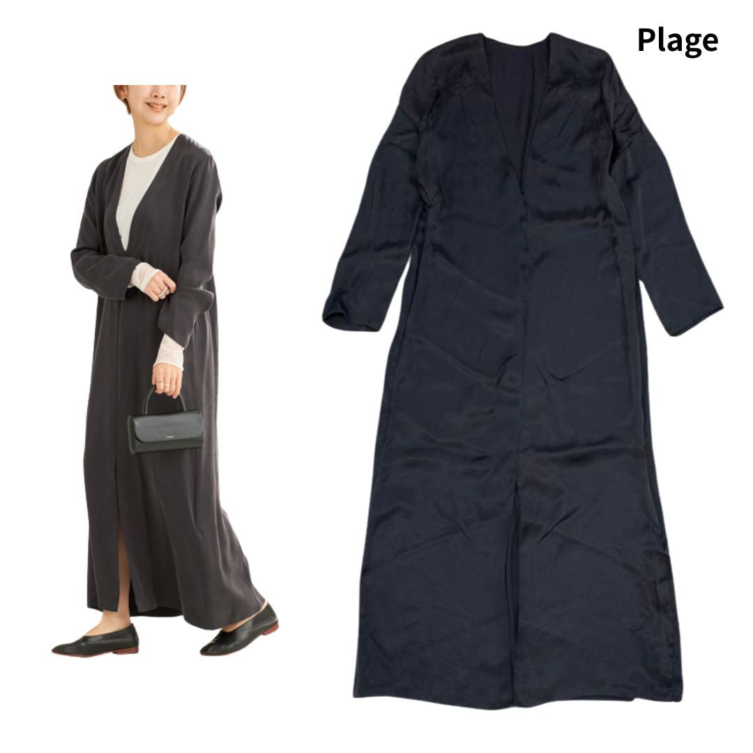 【新品】Plage プラージュ 2024 Fibril OP フィブリル ワンピース ロング ブラック size:36/ドレス 深 Vネック サテン Spick&Span IENA拍卖