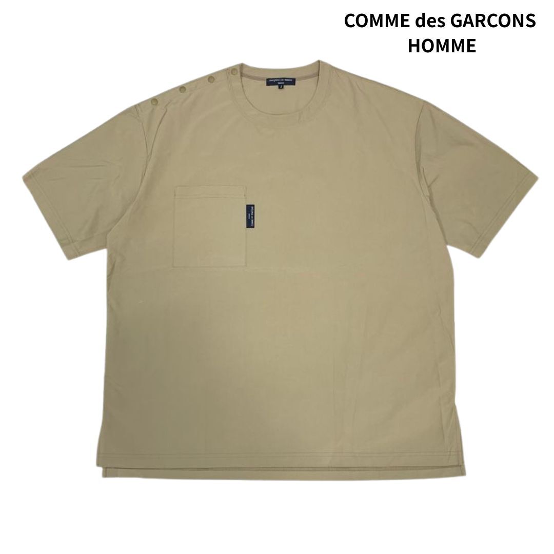 【美品】COMME des GARCONS HOMME コムデギャルソン オム エステル ナイロンツイル ポケット 半袖 シャツ/AD2020 ベージュ size:L/Tシャツ拍卖