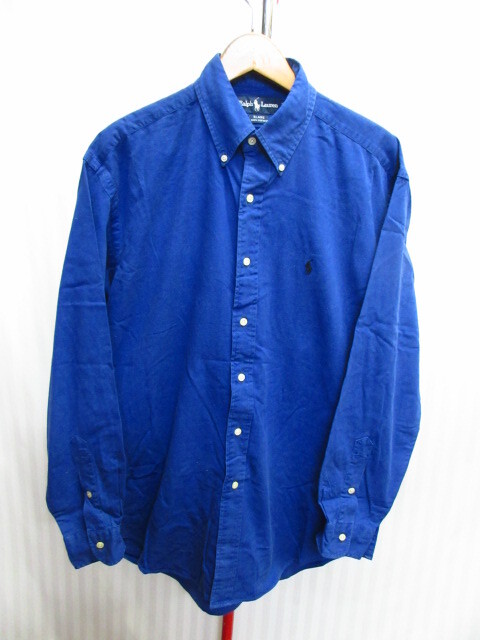 ラルフローレン BLAIRE 90sヴィンテージ 長袖ボタンダウンシャツ メンズM XL相当 青 ロゴ刺繍オックスフォードシャツ ビッグシャツ08294拍卖