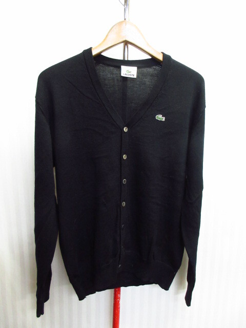 ラコステ ウールニットカーディガン メンズ3 黒 ウールジャケット ニットジャケット ウールセーター ウールニット ロゴ付きニット08292拍卖
