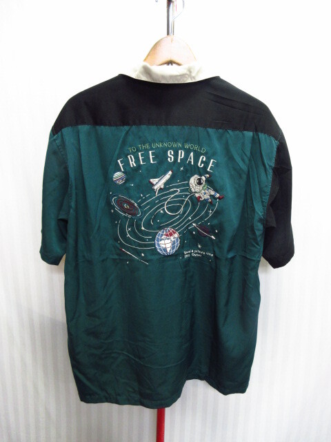 宇宙柄刺繍デザイン ボーリングシャツ メンズL オープンカラーシャツ 開襟シャツ 襟付き半袖カットソー クレイジーパターン柄シャツ06274拍卖