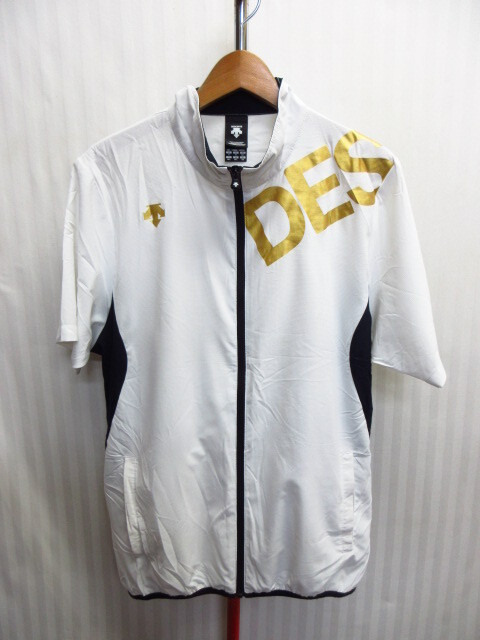 デサント 半袖ジャージトップ メンズO XL LL 白ゴールド ウインドブレーカー トラックジャケット ナイロンジャンパー ブルゾン 09032拍卖