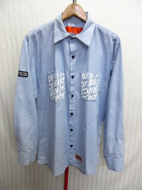 50DUPPIES(ファイブオーダッピーズ) REDKAP レッドキャップ ワークシャツ メンズL XL相当 ブルーストライプ柄 襟付きカットソー09031拍卖