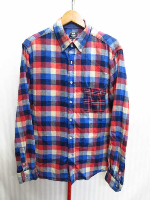 ビームス トリコロール チェック柄ネルシャツ メンズXL LL フランネルシャツジャケット 長袖ボタンダウンシャツ 襟付長袖カットソー09042拍卖