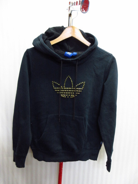 アディダス スタッズ付きトレフォイル パーカー SIZE S 黒 スウェットパーカー フーディー トラックジャケット ジャージトップ 09041拍卖