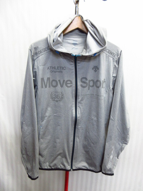 デサント MOVE SPORT ジップアップパーカー メンズL グレー スポーツフーディー フード付きジャージトップ トラックジャケット 09054拍卖